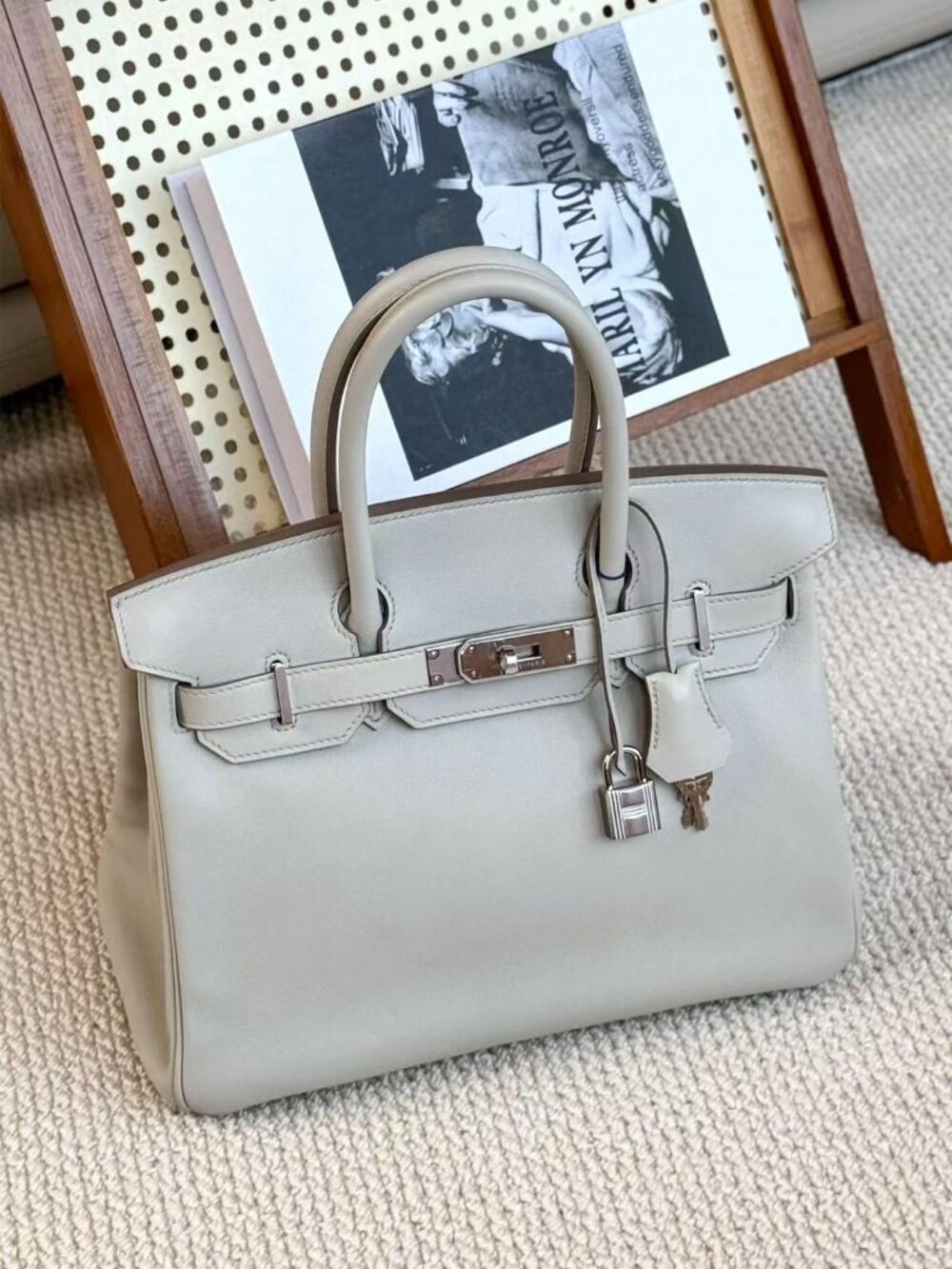 HERMÈS Swift Birkin 30 Gris Perle PHW Stamp P (2012)